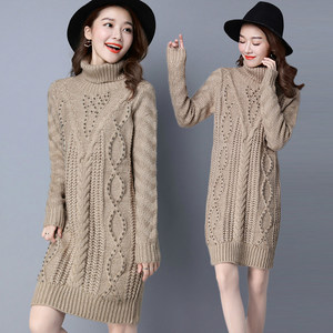 大款粗線毛衣外套女中長(zhǎng)款2017秋冬新款女士寬松韓版加厚針織開衫